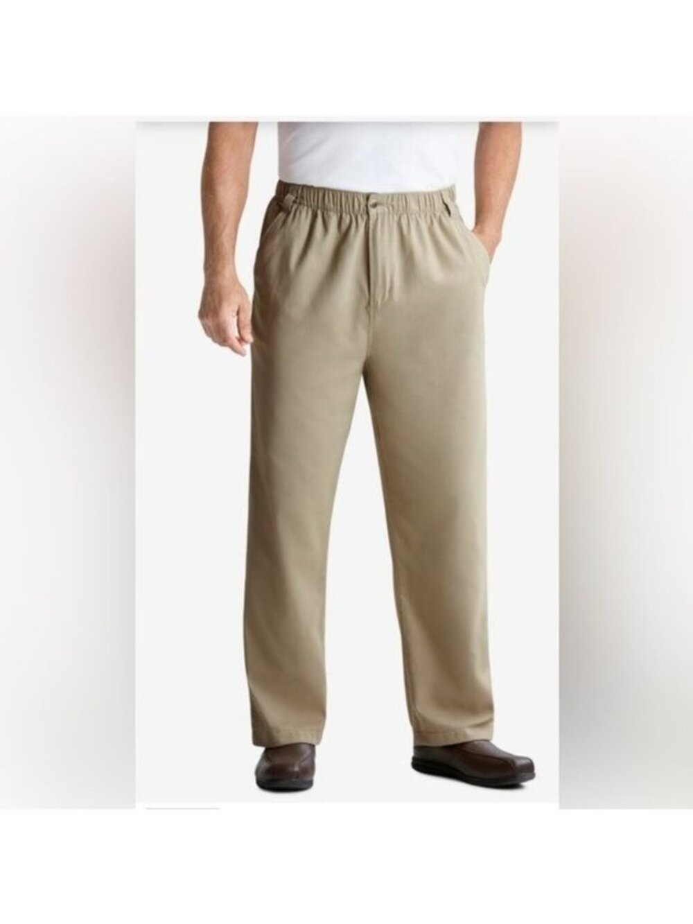 Mens King Size Big Elastic Waist Khaki Pants Size 54/38 Cotton Blend